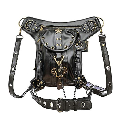AlwaySky PU-Leder Steampunk Gürteltaschen Gothic Personalisierte Tasche Männer und Frauen Wandern Gürteltasche Mini Reisetaschen (Schwarzer Stern) von AlwaySky