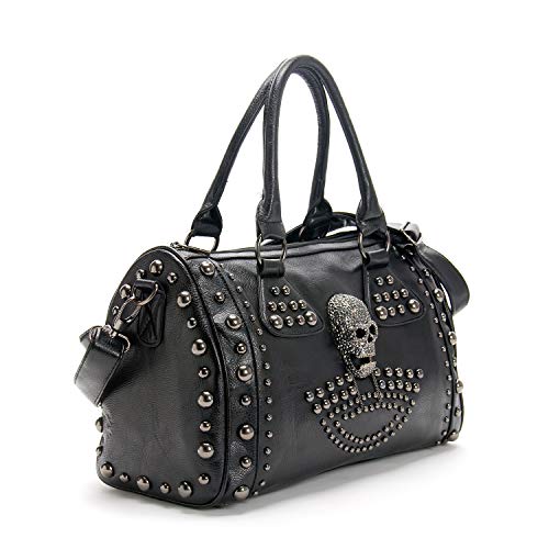 AlwaySky Womens Schädel Handtasche Grosse Kapazität Gothic Umhängetasche Beschlagene Doktor Handtasche, Schwarz von AlwaySky