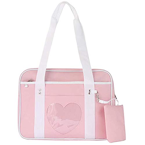 AlwaySky Ita Tasche Herzform Fenster Japanische Schule Handtasche Große JK Tasche Mädchen Duffle Geldbörse Anime Schulranzen für Lolita Comic DIY Cosplay Rosa von AlwaySky
