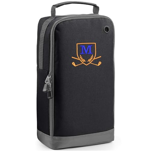 Always Looking Good Golf-Schuhtasche mit Monogramm-Stickerei, Initialbuchstabe, benutzerdefinierte bestickte Golfstiefeltasche – Golf-Geschenke für Männer, Schwarz , 35x19x12cm, Größe M: von Always Looking Good