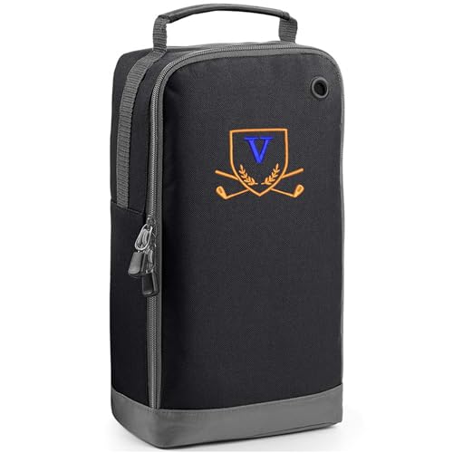 Always Looking Good Golf-Schuhtasche mit Monogramm-Stickerei, Initialbuchstabe, benutzerdefinierte bestickte Golfstiefeltasche – Golf-Geschenke für Männer, Schwarz , 35x19x12cm, V von Always Looking Good