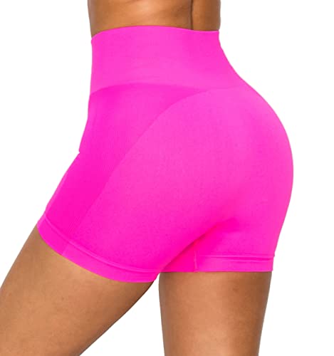 ALWAYS Damen Fahrradhose mit hoher Taille – Athletic Workout Bauchkontrolle Stretch Laufen Yoga Hose, SMT10 / Neon Pink, Groß von Always