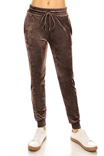 ALWAYS Damen Samt Velours Jogginghose - Basic Premium Soft Stretch Warm Winter Sweatpants, Vjog8161 / Braun, S von Always