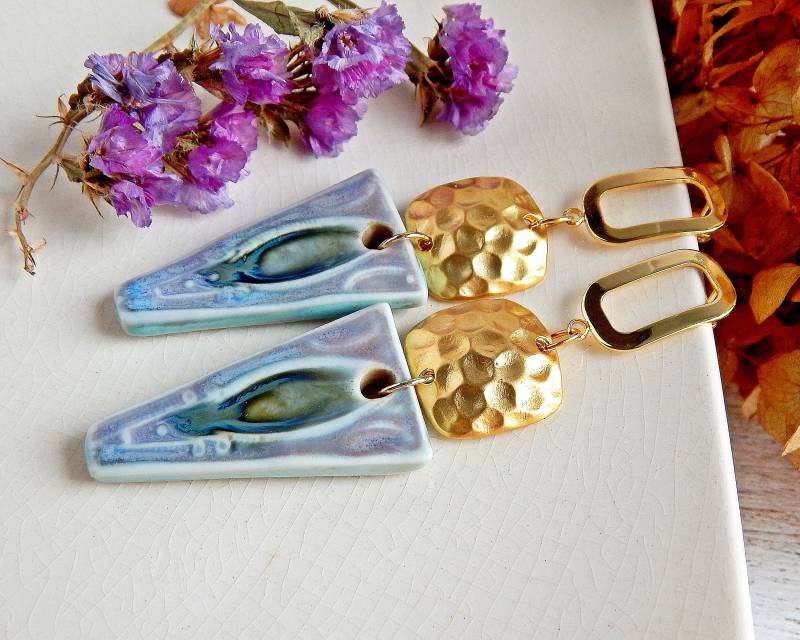 Handgemachte Keramikohrringe Gehämmerter Boho Porzellan Schmuck Handgemachte Keramikohrringe Gehämmerter Boho Porzellan Schmuck von AlwaysDreamJewels