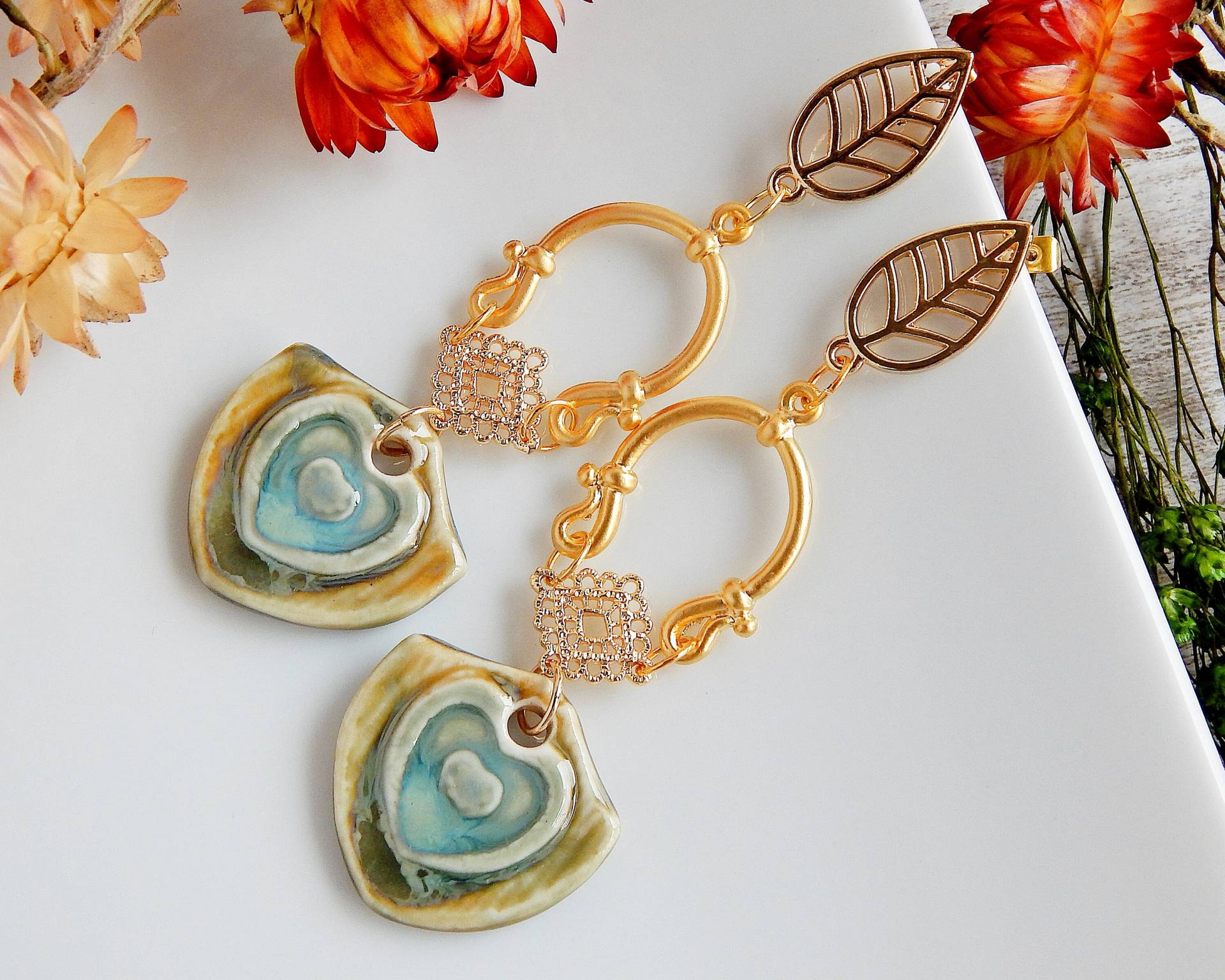 Herz Porzellan Ohrringe Gold Boho Hochzeitsschmuck Herz Porzellan Ohrringe Gold Boho Hochzeitsschmuck von AlwaysDreamJewels