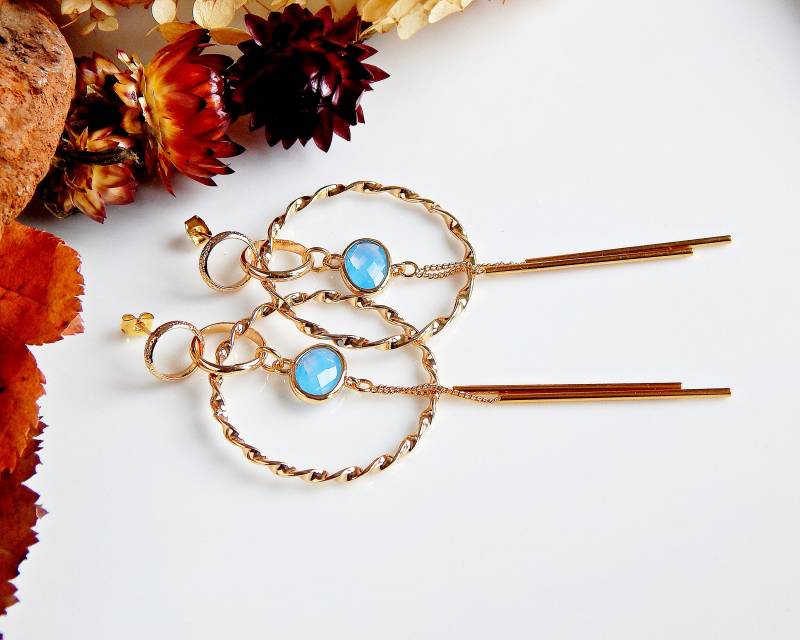 Vergoldete Ohrringe Mit Blauquarz Und Fransenkette Vergoldete Ohrringe Mit Blauquarz Und Fransenkette von AlwaysDreamJewels