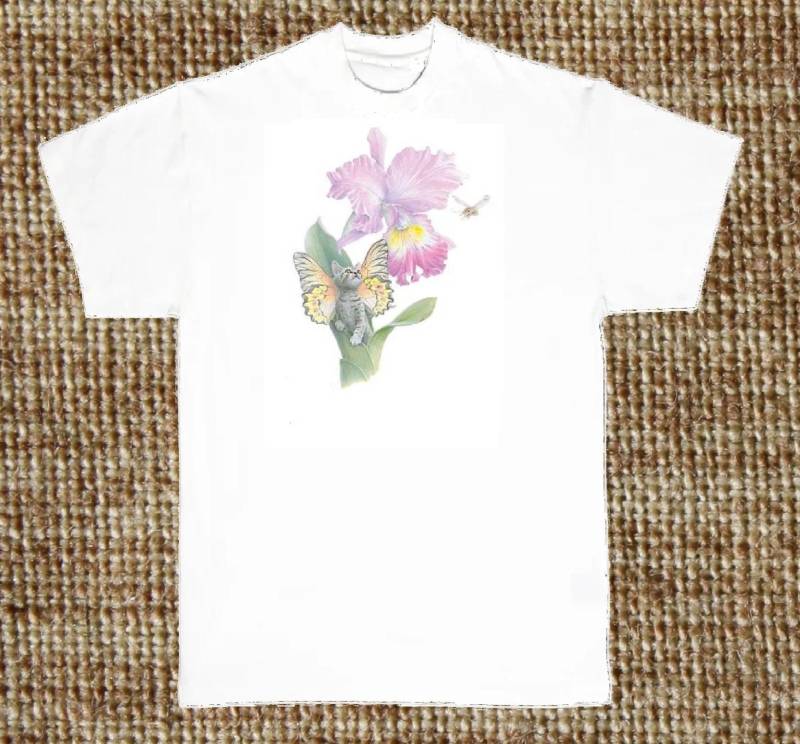 Orchidee Blumen Schmetterling Kätzchen T Shirt, Flitten Fee Katze Sweatshirt, Hoodie Auf Anfrage Erhältlich #274J von AlwaysInStitchesCo