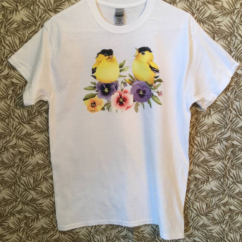 Vogel Shirt, Stieglitz & Stiefmütterchen Blumen Floral , | Sweatshirt, Hoodie Auf Anfrage Erhältlich #212C von AlwaysInStitchesCo
