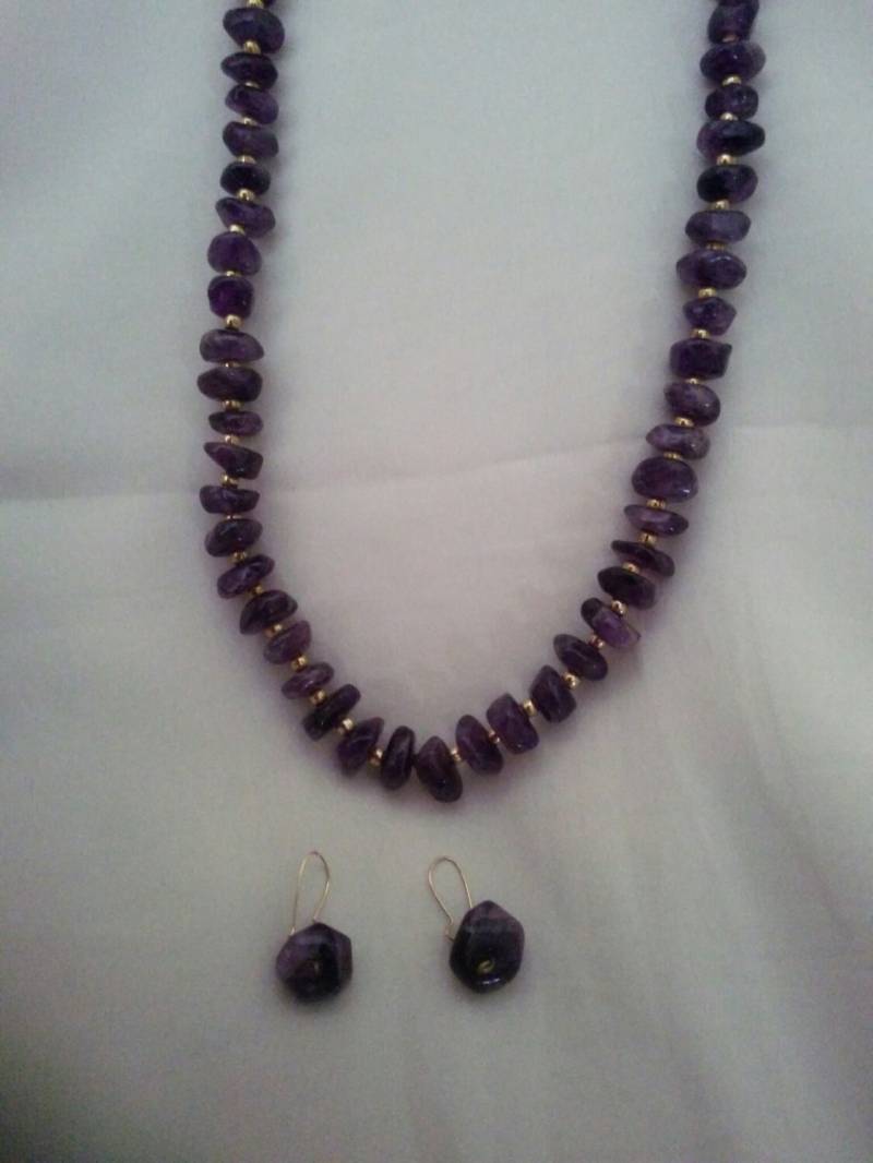 Amethyst Splitterkette Mit Ohrringen Im Set Vintage von AlwaysPlanBVintage