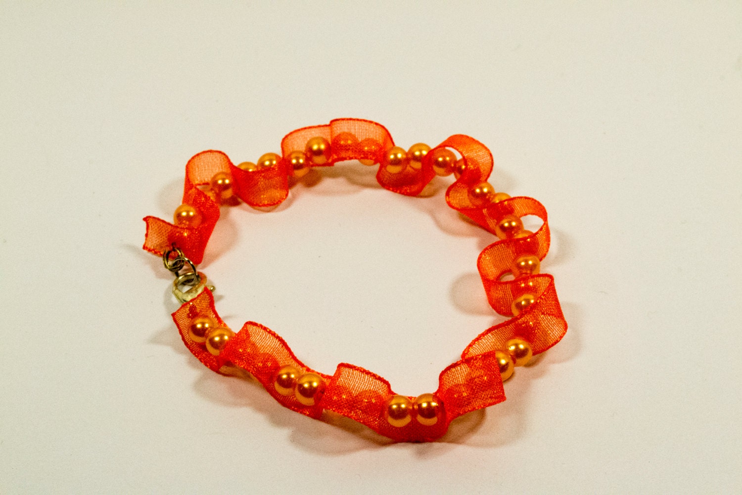 Orange Ribbon & Beads Armband - Mist For Funky Days von AlwaysSaturday