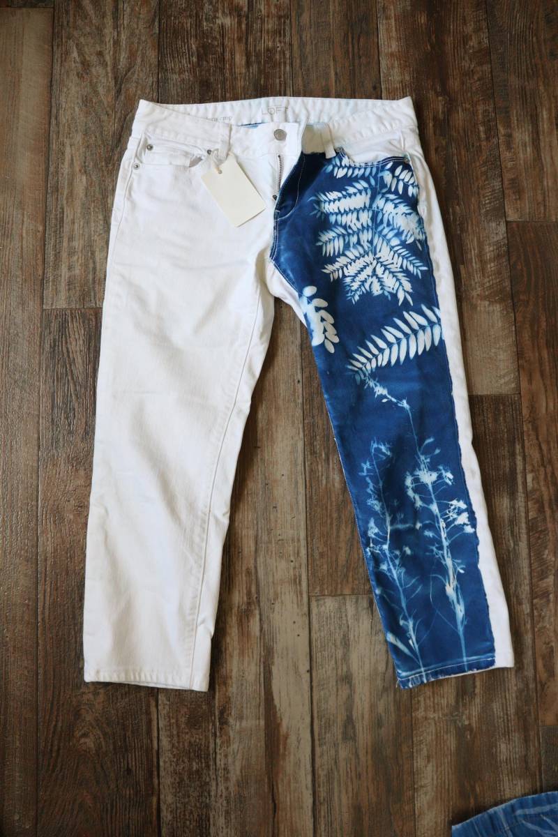 Upcycled Cyanotypie Bedruckte Ann Taylor Loft Moderne Crop Weiße Jeans - Größe 4 Run Large Upcycled Cyanotypie Bedruckte Ann Taylor Loft Moderne Crop Weiße Jeans - Größe 4 Run Large von AlwaysTheAdventure