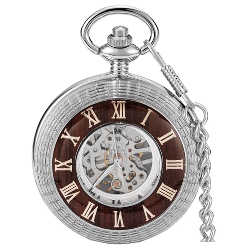 Alwesam Taschenuhr Handaufzug Mechanische Herren Taschenuhr Steampunk Holzmaserung Design mit Kette & Box, PJX1533-Silber, Geschenk Alwesam Taschenuhr Handaufzug Mechanische Herren Taschenuhr Steampunk Holzmaserung Design mit Kette & Box, PJX1533-Silber, Geschenk von Alwesam