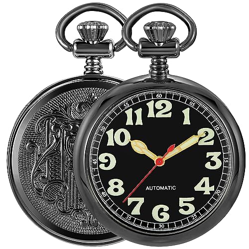 Alwesam Taschenuhr Kupfer Handaufzug Mechanische Taschenuhren Steampunk mit Kette & Box, BLACK-009 von Alwesam