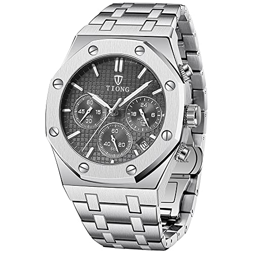 Business-Herrenuhr mit silbergrauem Quarz-Stahlarmband Herrenuhr mit 6 Zeigern, Quarzwerk, wasserdicht, Leuchtend- Silbergrau,Vatertagsgeschenk von Alwesam