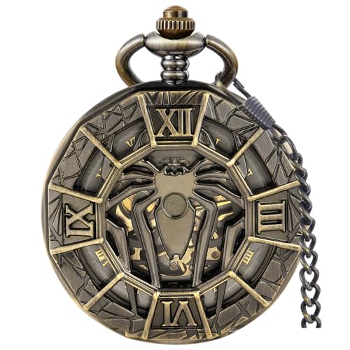 Alwesam Mechanische Taschenuhr mit Handaufzug, römische Ziffern, Steampunk, mit Kettenbox, Bronze, Schwarz, 25, Mechanisch von Alwesam