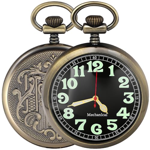Taschenuhr, Legierung, Handaufzug, mechanische Taschenuhr, arabische Ziffern, Steampunk, mit Kette und Box, 09-Bronze von Alwesam