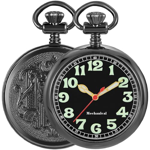 Taschenuhr, Legierung, Handaufzug, mechanische Taschenuhr, arabische Ziffern, Steampunk, mit Kette und Box, 09-schwarz von Alwesam