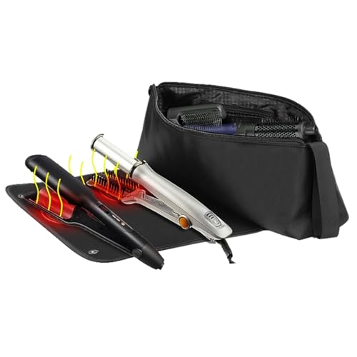 Lockenstabhalter – Lockenstab-Organizer | Wasserdichter geteilter Glätteisenhalter mit Reißverschluss | Tragbares Glätteisen-Etui mit Riemen für Haartrockner, multifunktionaler Lockenstab-Organizer von Alwida
