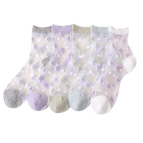 Alxad 5 Paar Durchsichtige Socken Damen Knöchel Nylon Socken Frauen Blumen Transparent Dünn Socken Rüschen Sommersocken Feinsöckchen für Damen und Mädchen von Alxad
