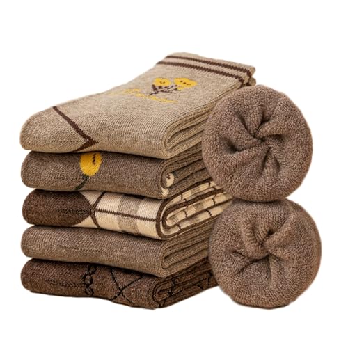 Alxad 5 Paare Socken Damen Warme Dicke Weiche Wintersocken Thermosocken Bunte Lustige Wollsocken mit Innenfrottee von Alxad