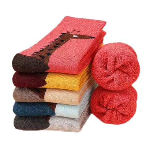 Alxad 5 Paare Socken Damen Warme Dicke Weiche Wintersocken Thermosocken Bunte Lustige Wollsocken mit Innenfrottee von Alxad