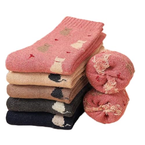 Alxad 5 Paare Socken Damen Warme Dicke Weiche Wintersocken Thermosocken Bunte Lustige Wollsocken mit Innenfrottee von Alxad