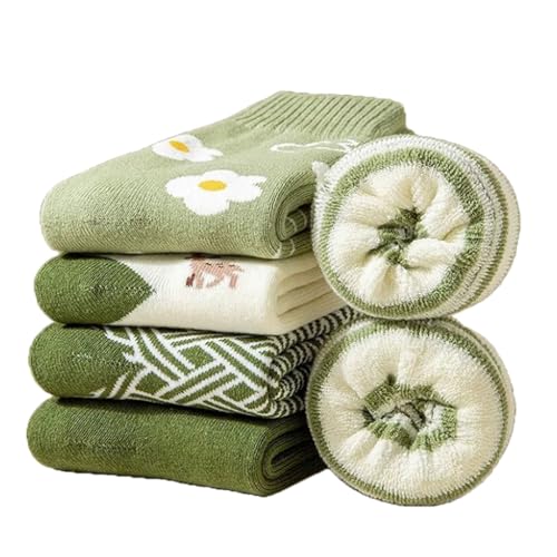 Alxad 5 Paare Socken Damen Warme Dicke Weiche Wintersocken Thermosocken Bunte Lustige Wollsocken mit Innenfrottee von Alxad