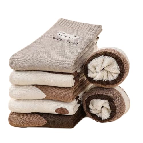 Alxad 5 Paare Socken Damen Warme Dicke Weiche Wintersocken Thermosocken Bunte Lustige Wollsocken mit Innenfrottee von Alxad