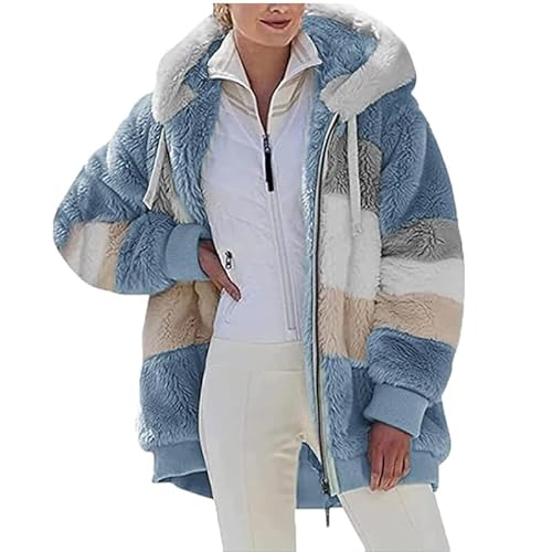 Alxad Hoodie Damen Kapuzenpullover Teddy Fleece Plüsch Warm Herbst Wintermantel Fleecejacke Reißverschluss Sweatshirt Pullover mit Kapuze Taschen von Alxad