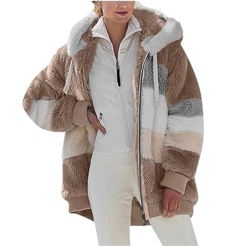 Alxad Hoodie Damen Kapuzenpullover Teddy Fleece Plüsch Warm Herbst Wintermantel Fleecejacke Reißverschluss Sweatshirt Pullover mit Kapuze Taschen von Alxad