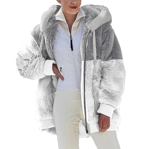 Alxad Hoodie Damen Kapuzenpullover Teddy Fleece Plüsch Warm Herbst Wintermantel Fleecejacke Reißverschluss Sweatshirt Pullover mit Kapuze Taschen von Alxad