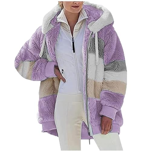 Alxad Hoodie Damen Kapuzenpullover Teddy Fleece Plüsch Warm Herbst Wintermantel Fleecejacke Reißverschluss Sweatshirt Pullover mit Kapuze Taschen von Alxad