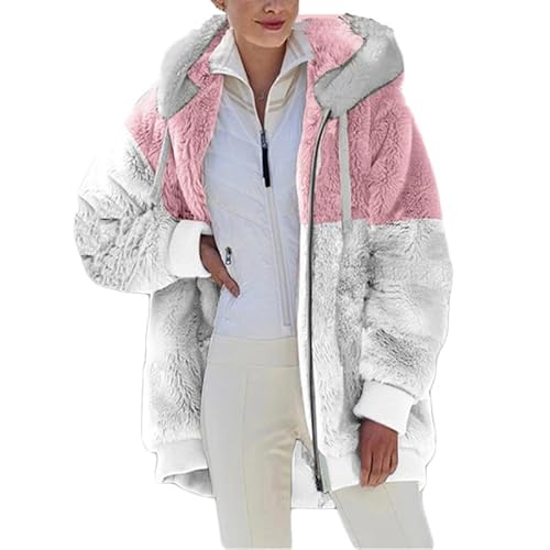 Alxad Hoodie Damen Kapuzenpullover Teddy Fleece Plüsch Warm Herbst Wintermantel Fleecejacke Reißverschluss Sweatshirt Pullover mit Kapuze Taschen von Alxad