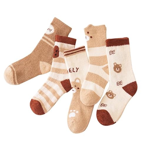 Alxad Kuschelsocken Mädchen Kinder Socken Wintersocken Jungen Kleinkind Winter Stoppersocken Warme Thermo Flauschige Socken Bettsocken 5 Paare von Alxad