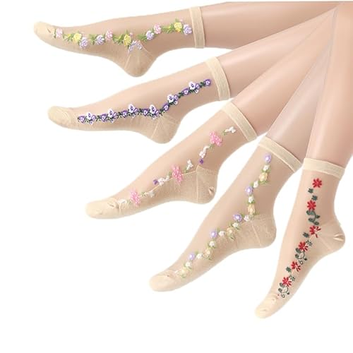 Alxad Nylonstrümpfe Damen Nylon Socken, Transparente Feinsöckchen Trachtensocken, Durchsichtige Söckchen Feinstrümpfe, Sommersocken Dünne Seiden Socken für Frauen 5 Paar von Alxad