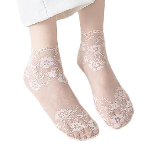 Alxad Rüschen Socken Damen Spitzen Kurze Socken Baumwoll Dünne Netzsocken Durchsichtige Socken Sommer Transparente Knöchel Socken Trachtensocken für Damen Mädchen, 5 Paar von Alxad