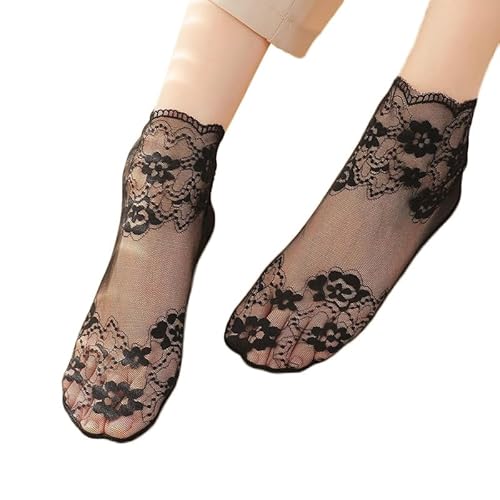 Alxad Rüschen Socken Damen Spitzen Kurze Socken Baumwoll Dünne Netzsocken Durchsichtige Socken Sommer Transparente Knöchel Socken Trachtensocken für Damen Mädchen, 5 Paar von Alxad