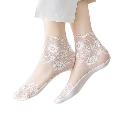 Alxad Rüschen Socken Damen Spitzen Kurze Socken Baumwoll Dünne Netzsocken Durchsichtige Socken Sommer Transparente Knöchel Socken Trachtensocken für Damen Mädchen, 5 Paar von Alxad