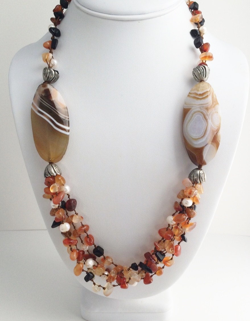 Karneol Achat & Cdfw Perle Perlen Multi Strang Halskette, Layered Boho Chip Chunky Edelsteinkette Karneol Achat & Cdfw Perle Perlen Multi Strang Halskette, Layered Boho Chip Chunky Edelsteinkette von AlyChrisBoutique