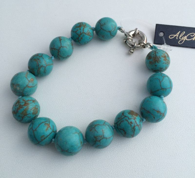 Perlenarmband, Turquenit Gefärbtes Magnesit Edelstein Armband Perlenarmband, Turquenit Gefärbtes Magnesit Edelstein Armband von AlyChrisBoutique