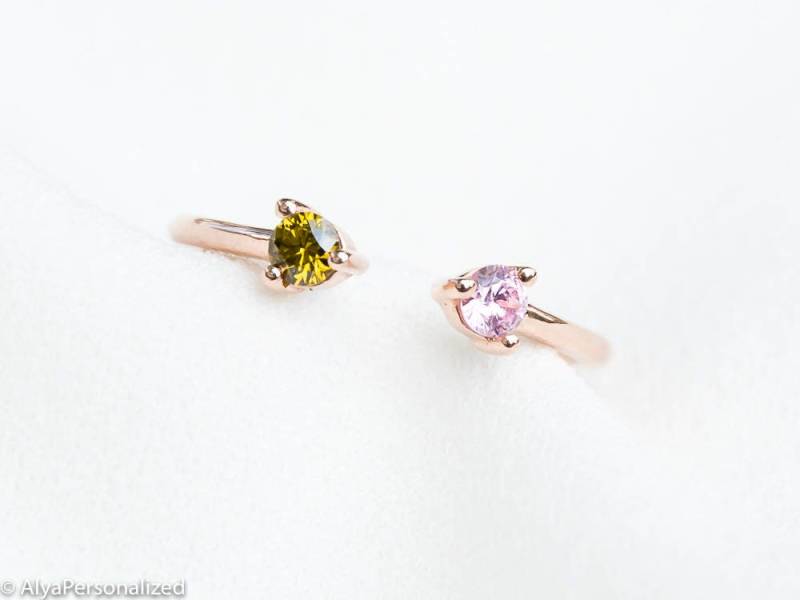 Doppelter Geburtssteinring - 14K Goldring Personalisiertes Geschenk Für Frauen Jahrestagsgeschenke Freundin Frau Weihnachtsgeschenk Sie Schmuck von AlyaPersonalized