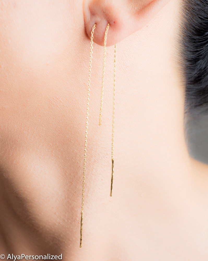 Gold Fädelohrringe - Fadenohrringe Lange Ohrringe Goldohrringe Ohrfädler von AlyaPersonalized