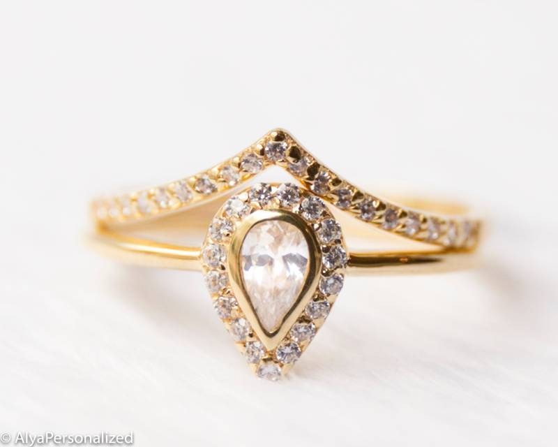 Gold Verlobungsring Set - Diamant Verlobungsringe Für Frauen Trauring Trauringe Frauen, Ehering, Eheringe von AlyaPersonalized