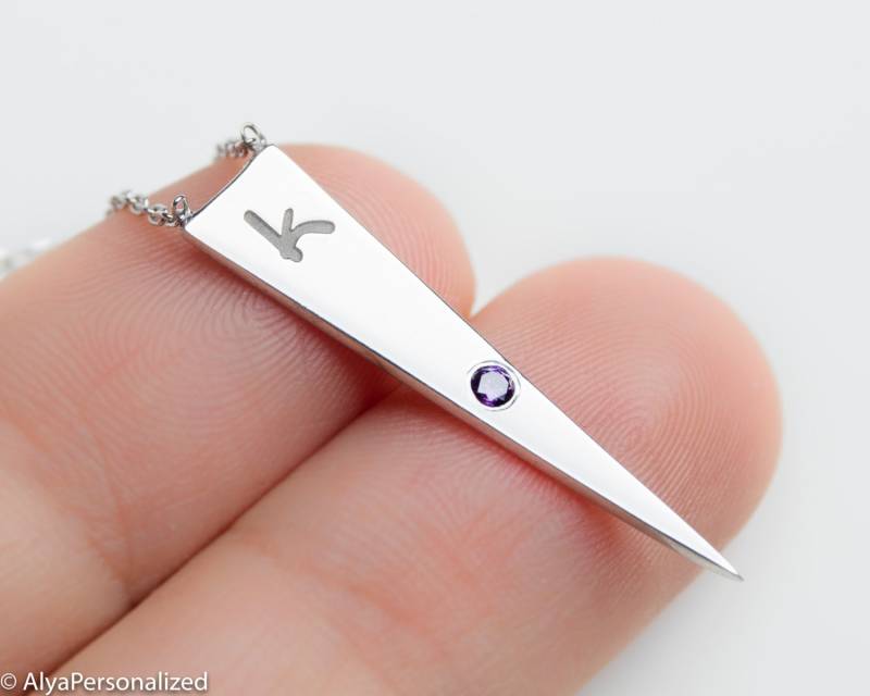 Personalisierte Sterling Silber Halskette - Spike Initiale Mit Geburtsstein Layered Anhänger-Coworker Geschenk Für Sie von AlyaPersonalized