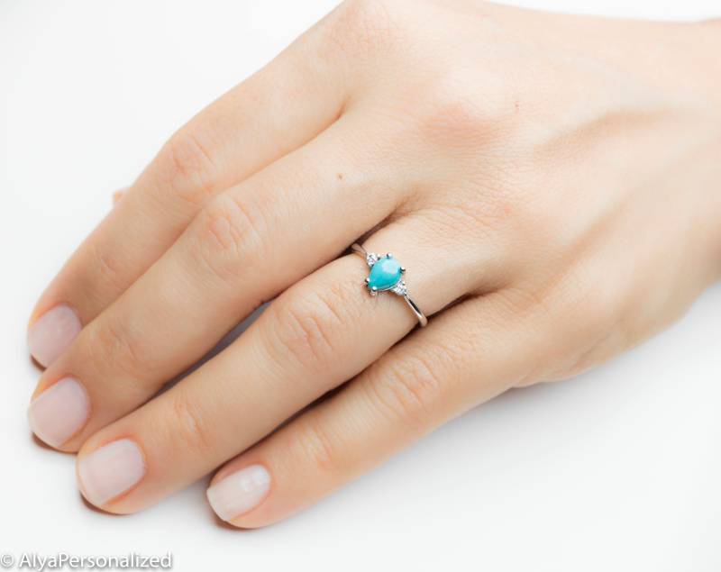 sterling Silber Ring - Türkis Schmuck Verlobungsring Silberringe Ringe Für Frauen Unikat von AlyaPersonalized