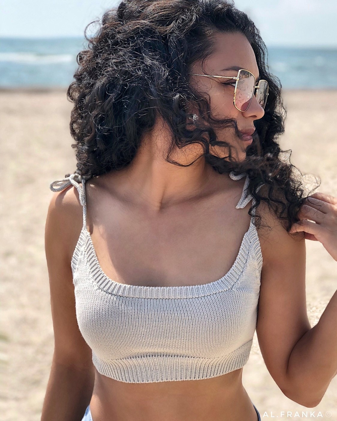 Strick-Bralette Beige Cropped Top/Basic Stricktop/Strick-Crop-Top/Baumwoll-Strick-Bh/Cropped Damen-Tops/Minimal Crop Top/Weicher Bequemer Bh von Alyafranka