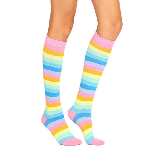 Alygado Regenbogen-Socken, kniehohe Socken für Damen und Mädchen - Pink - von Alygado