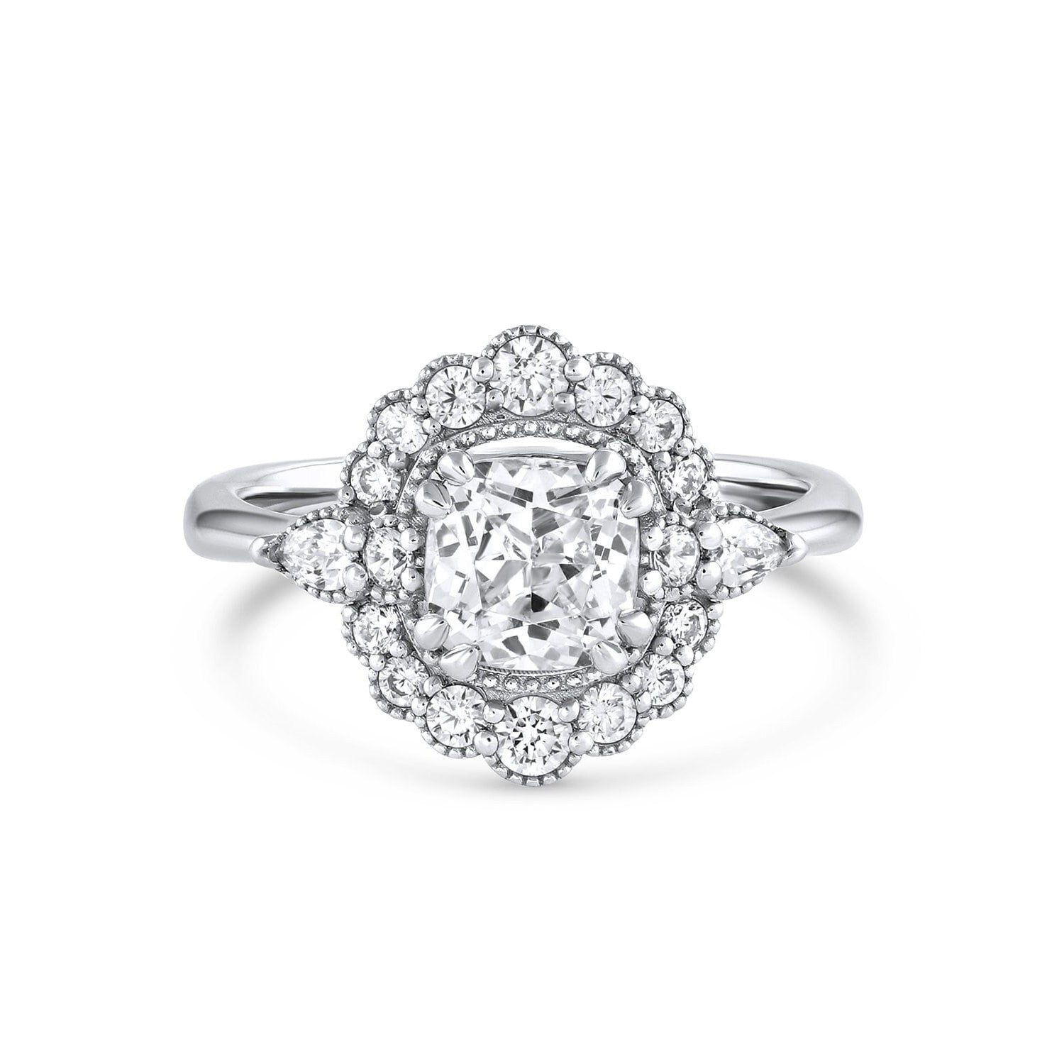 Melody Kissen Diamant Verlobungsring | Lab-Grown Diamant, Moissanit Weißgold Platin Edwardian Vintage Ring Cluster Statement von AlyshaWhitfield
