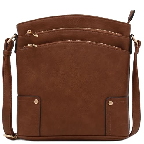 ALYSSA Große Umhängetasche mit drei Reißverschlüssen, Braun, Einheitsgröße von Alyssa