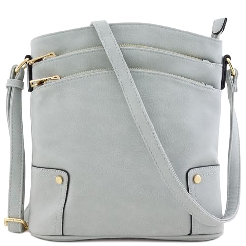 ALYSSA Große Umhängetasche mit drei Reißverschlüssen, blau; grau, Einheitsgröße von Alyssa